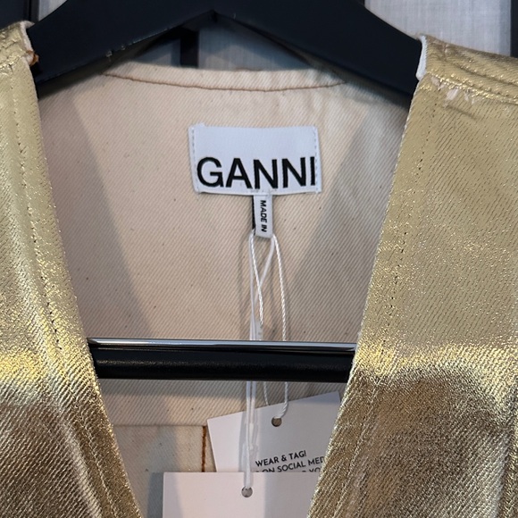 Ganni Designer Egret Metallic Cotton Vest NEW Size 38 - Picture 3 of 11